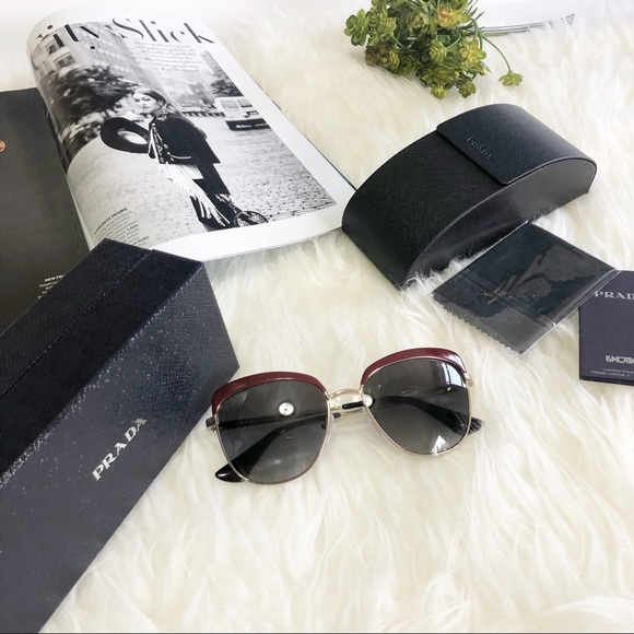 NWT Prada Square Catwalk Sunglasses Gold/Burgundy - Picture 4 of 8